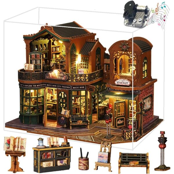 3D-Miniatur-Puppenhaus aus Holz mit Musik und Staubschutz, Bausatz