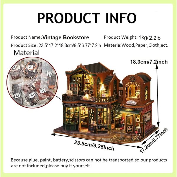 3D-Miniatur-Puppenhaus aus Holz mit Musik und Staubschutz, Bausatz