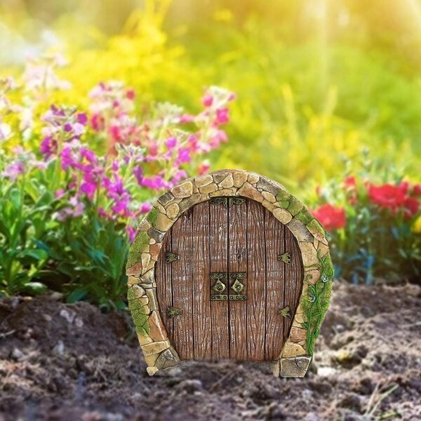 Porta di Giardino delle Fate in Legno Miniatura, Decorazione Magica 10x8 cm