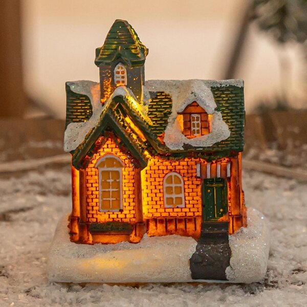 Village di Case di Natale Illuminato | Set 4 Decorazioni da Interno in Resina