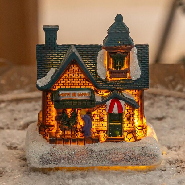 Village di Case di Natale Illuminato | Set 4 Decorazioni da Interno in Resina