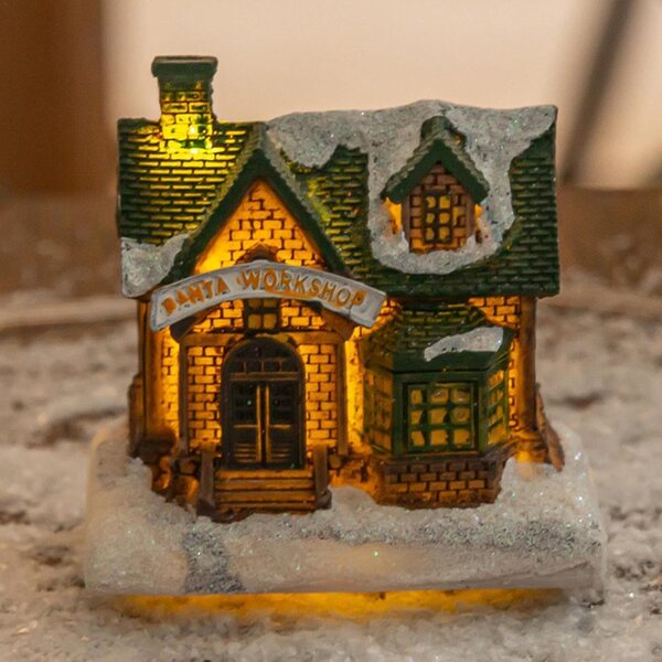 Village di Case di Natale Illuminato | Set 4 Decorazioni da Interno in Resina