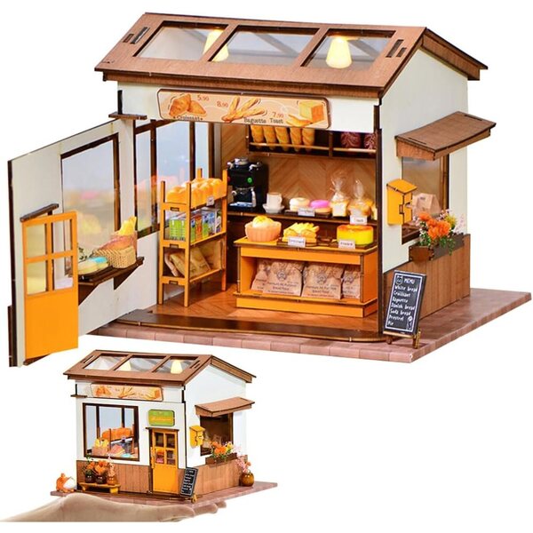 3D-Puppenhaus-Bausatz aus Holz mit Licht, kreativem Puzzle und DIY-Buchgewächshäusern