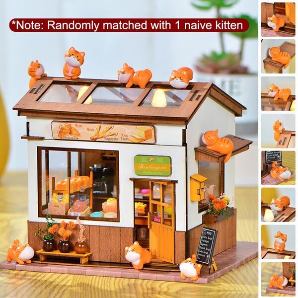 3D-Puppenhaus-Bausatz aus Holz mit Licht, kreativem Puzzle und DIY-Buchgewächshäusern