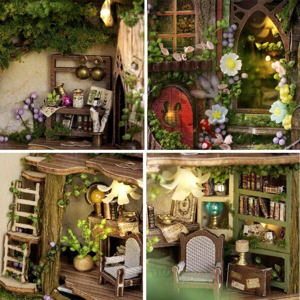 3D-Puppenhaus mit LED, Bausatz aus Holz und Stoff, kreatives Geschenk