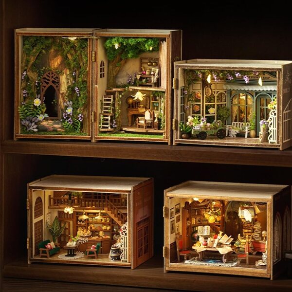 3D-Puppenhaus mit LED, Bausatz aus Holz und Stoff, kreatives Geschenk