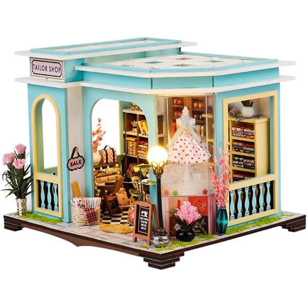 DIY-Puppenhaus-Bausatz aus Holz mit LED-Licht und Möbeln, Maßstab 1:24