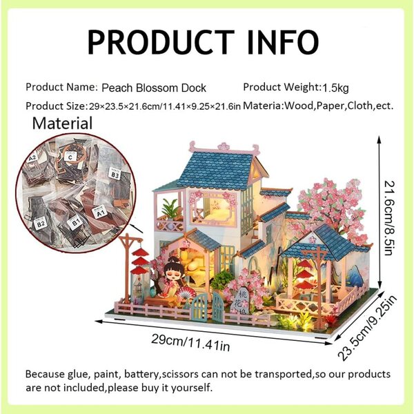 Kit Casa delle Bambole Miniatura in Legno con Luci LED - Completo e Creativo