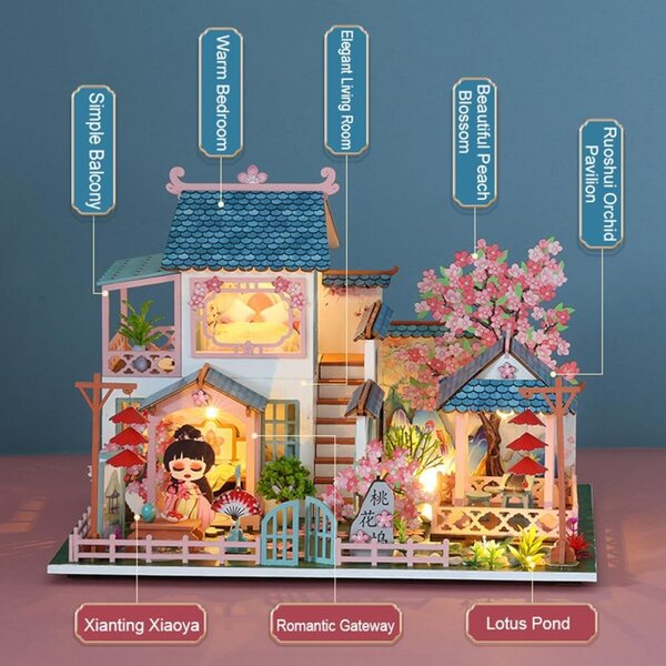 Kit Casa delle Bambole Miniatura in Legno con Luci LED - Completo e Creativo