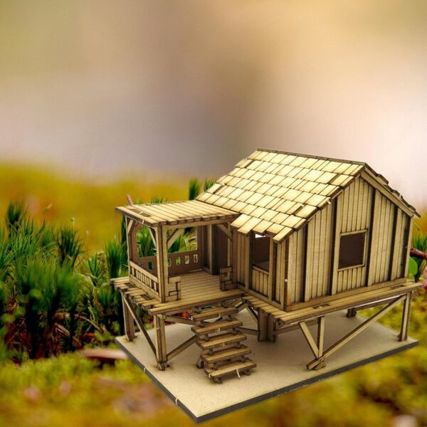1:72 Holzhaus-Bausatz zum Zusammenbauen – Vintage-DIY-Holzmodell