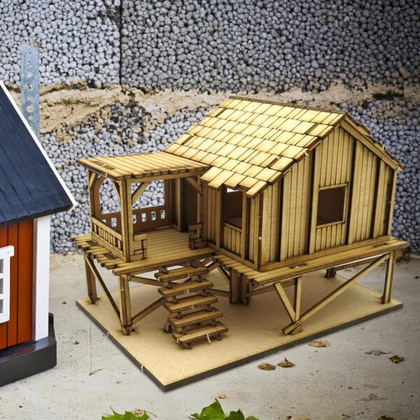 1:72 Holzhaus-Bausatz zum Zusammenbauen – Vintage-DIY-Holzmodell
