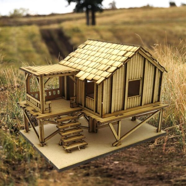 1:72 Holzhaus-Bausatz zum Zusammenbauen – Vintage-DIY-Holzmodell