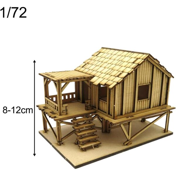 1:72 Holzhaus-Bausatz zum Zusammenbauen – Vintage-DIY-Holzmodell