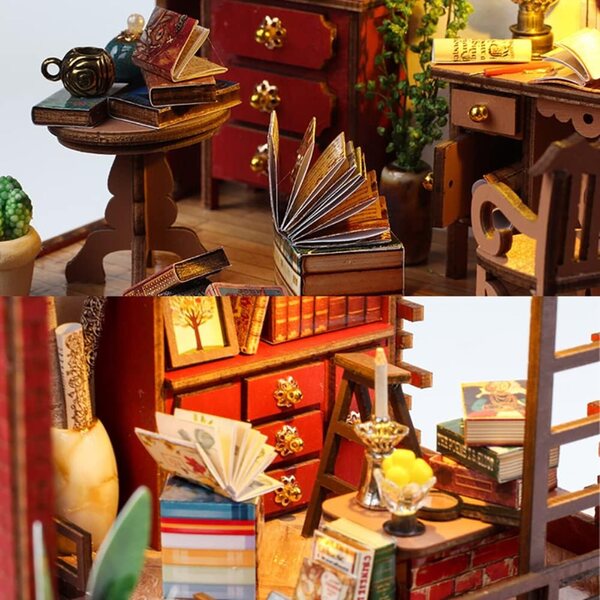 3D-Puppenhaus-Bausatz aus Holz mit LED – DIY, kreatives Geschenk und Vintage-Deko