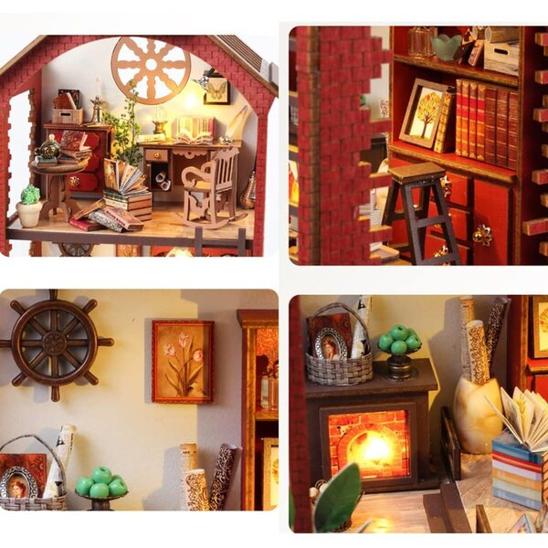 3D-Puppenhaus-Bausatz aus Holz mit LED – DIY, kreatives Geschenk und Vintage-Deko