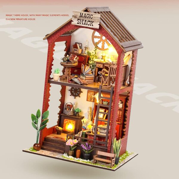 3D-Puppenhaus-Bausatz aus Holz mit LED – DIY, kreatives Geschenk und Vintage-Deko