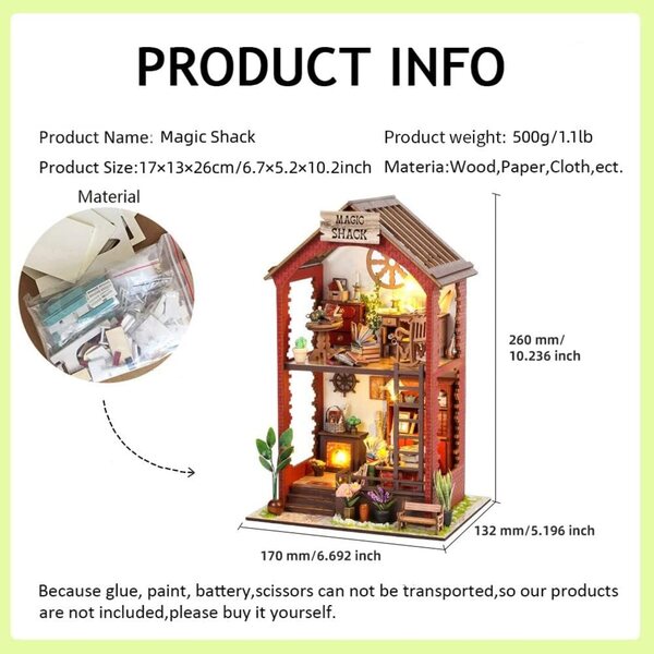 3D-Puppenhaus-Bausatz aus Holz mit LED – DIY, kreatives Geschenk und Vintage-Deko