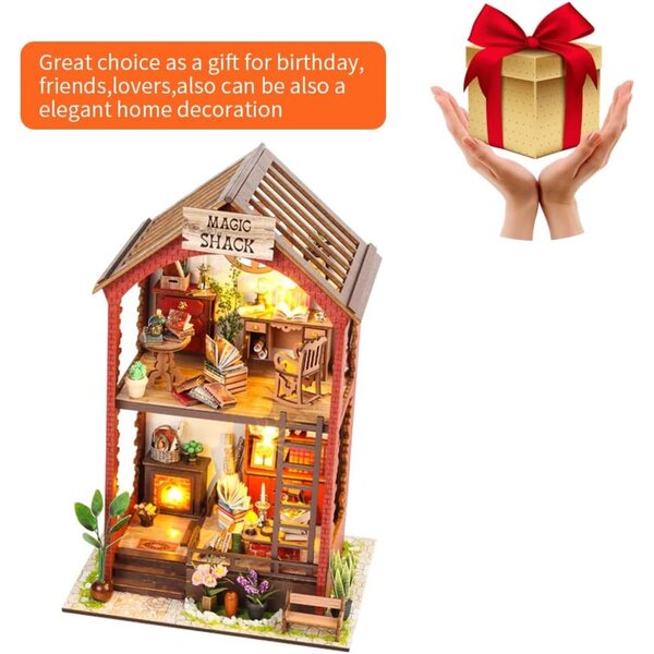 3D-Puppenhaus-Bausatz aus Holz mit LED – DIY, kreatives Geschenk und Vintage-Deko