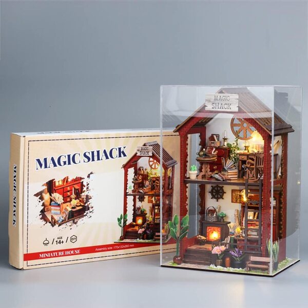 3D-Puppenhaus-Bausatz aus Holz mit LED – DIY, kreatives Geschenk und Vintage-Deko