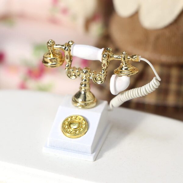 1:12 Puppenhaus Vintage Telefon mit Wählscheibe, stilvolle dekorative Miniatur