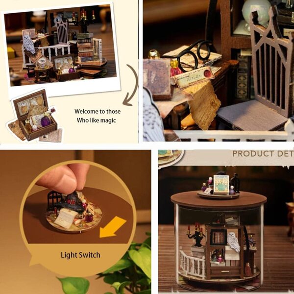 DIY 3D-Miniatur-Puppenhaus-Bausatz mit LED-Lichtern – Magisches Haus