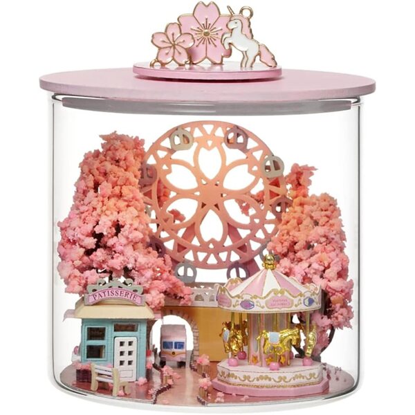 3D-Sakura-Miniatur-Puppenhaus-Bausatz aus Holz mit LED-Lichtern – DIY