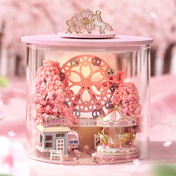 3D-Sakura-Miniatur-Puppenhaus-Bausatz aus Holz mit LED-Lichtern – DIY