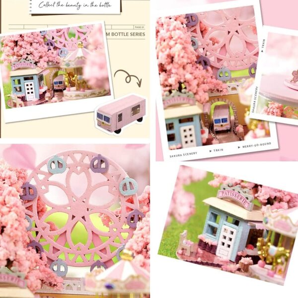3D-Sakura-Miniatur-Puppenhaus-Bausatz aus Holz mit LED-Lichtern – DIY