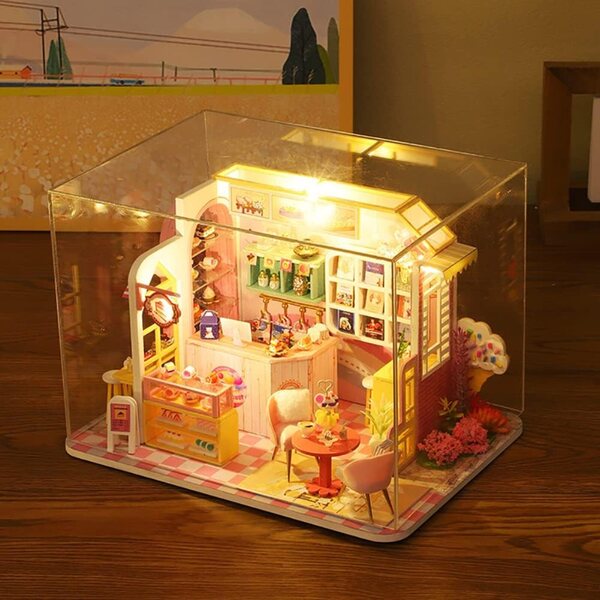 Casa delle bambole in miniatura 3D fai-da-te con mobili, luce LED e musica, scala 1:24