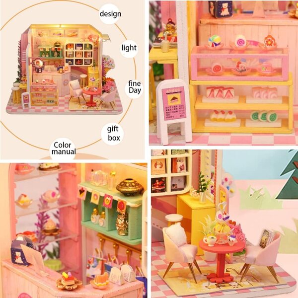 Casa delle bambole in miniatura 3D fai-da-te con mobili, luce LED e musica, scala 1:24