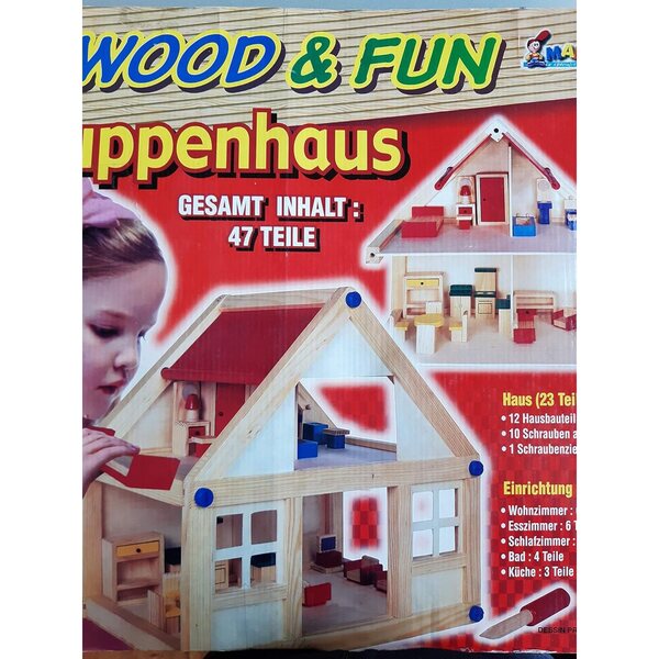 Casa delle bambole in legno Marki Wood & Fun 47 pezzi con mobili inclusi