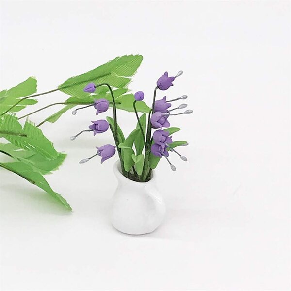 Mini Casa delle Bambole Momola con Pianta Verde Rosa in Vaso Viola - Accessorio Giardino Fata