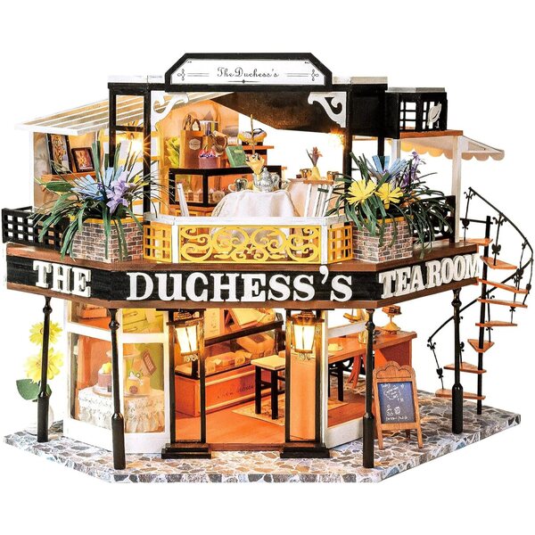 CUTEBEE Puppenhaus aus Holz zum Zusammenbauen mit Möbeln und LED, kreatives DIY-Set