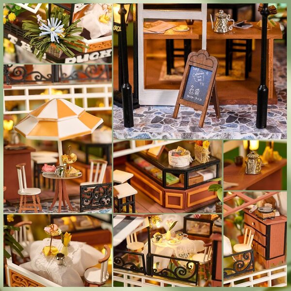 CUTEBEE Casa delle Bambole in Legno da Montare con Mobili e LED, Kit Creativo DIY