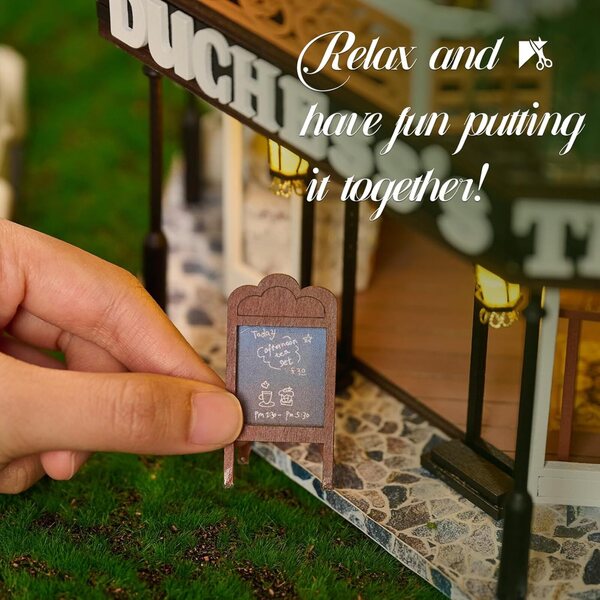 CUTEBEE Casa delle Bambole in Legno da Montare con Mobili e LED, Kit Creativo DIY