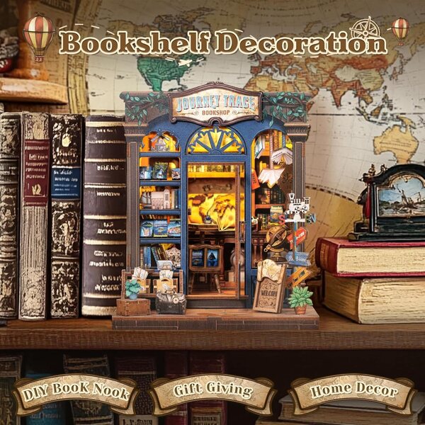 CUTEBEE House Miniature Kit Book Nook 3D-Holzpuzzle zum Dekorieren des Bücherregals