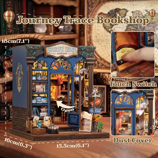 CUTEBEE House Miniature Kit Book Nook 3D-Holzpuzzle zum Dekorieren des Bücherregals