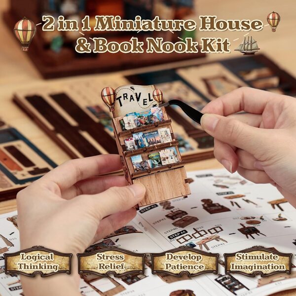 CUTEBEE House Miniature Kit Book Nook 3D-Holzpuzzle zum Dekorieren des Bücherregals