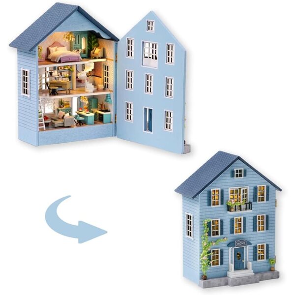 TuKIIE Kit Casa delle Bambole Miniatura DIY 1:32 con Mobili e Luci LED