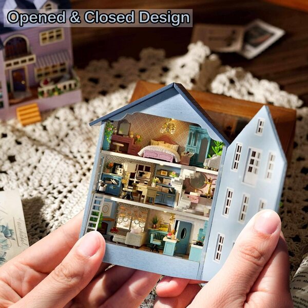TuKIIE Kit Casa delle Bambole Miniatura DIY 1:32 con Mobili e Luci LED