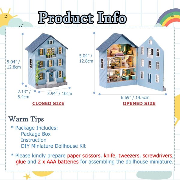 TuKIIE Kit Casa delle Bambole Miniatura DIY 1:32 con Mobili e Luci LED