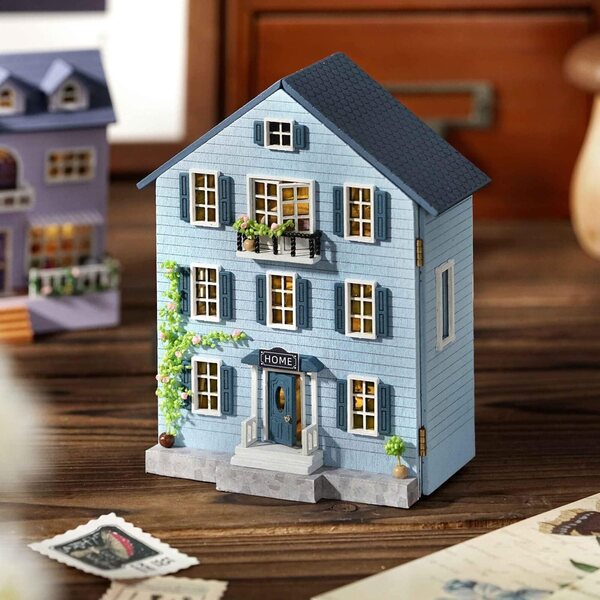 TuKIIE Kit Casa delle Bambole Miniatura DIY 1:32 con Mobili e Luci LED