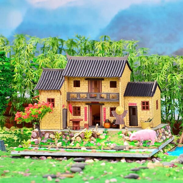 3D-Puppenhaus-Bausatz aus Holz zum Zusammenbauen – altes chinesisches Miniaturmodell 1:24