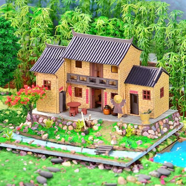 3D-Puppenhaus-Bausatz aus Holz zum Zusammenbauen – altes chinesisches Miniaturmodell 1:24