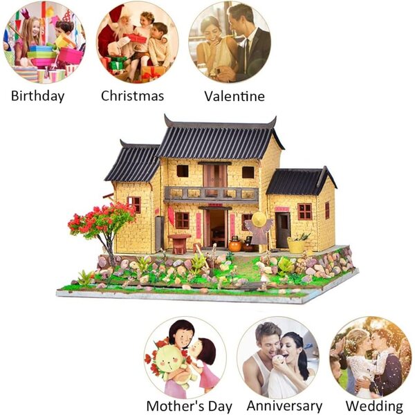 3D-Puppenhaus-Bausatz aus Holz zum Zusammenbauen – altes chinesisches Miniaturmodell 1:24