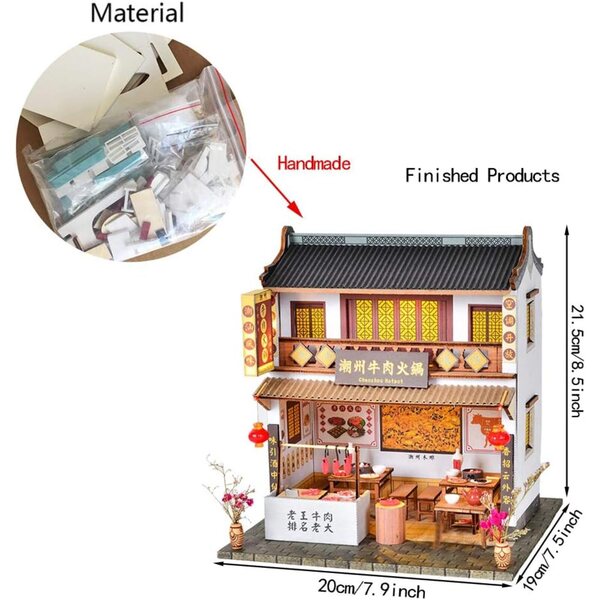Casa delle bambole 3D in legno fatta a mano - Modello in miniatura della casa della torta cantonese 1:24