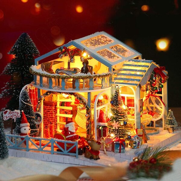 Casa delle bambole DIY 3D con luci LED e musica, modello creativo XLZSP CRUSH BLUE