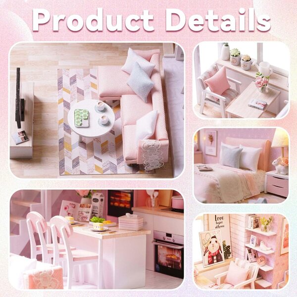 Flever Casa delle Bambole Miniatura Diy Kit con Mansarda e Musica, 15,5x20,6x24,4cm