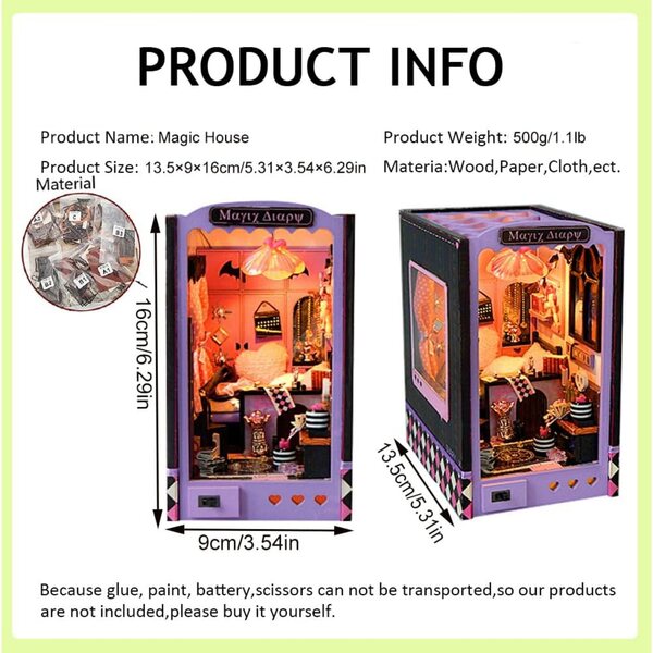Kit Casa delle Bambole 3D in Legno con Luce a Sensore e Design Illusione Specchio