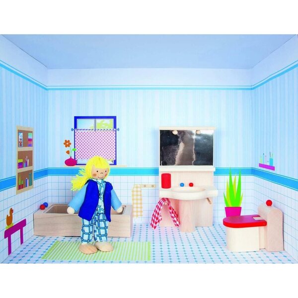 Rülke Casa delle Bambole con Bagno su Scaffale in Scala 1:12 - Gioco Completo